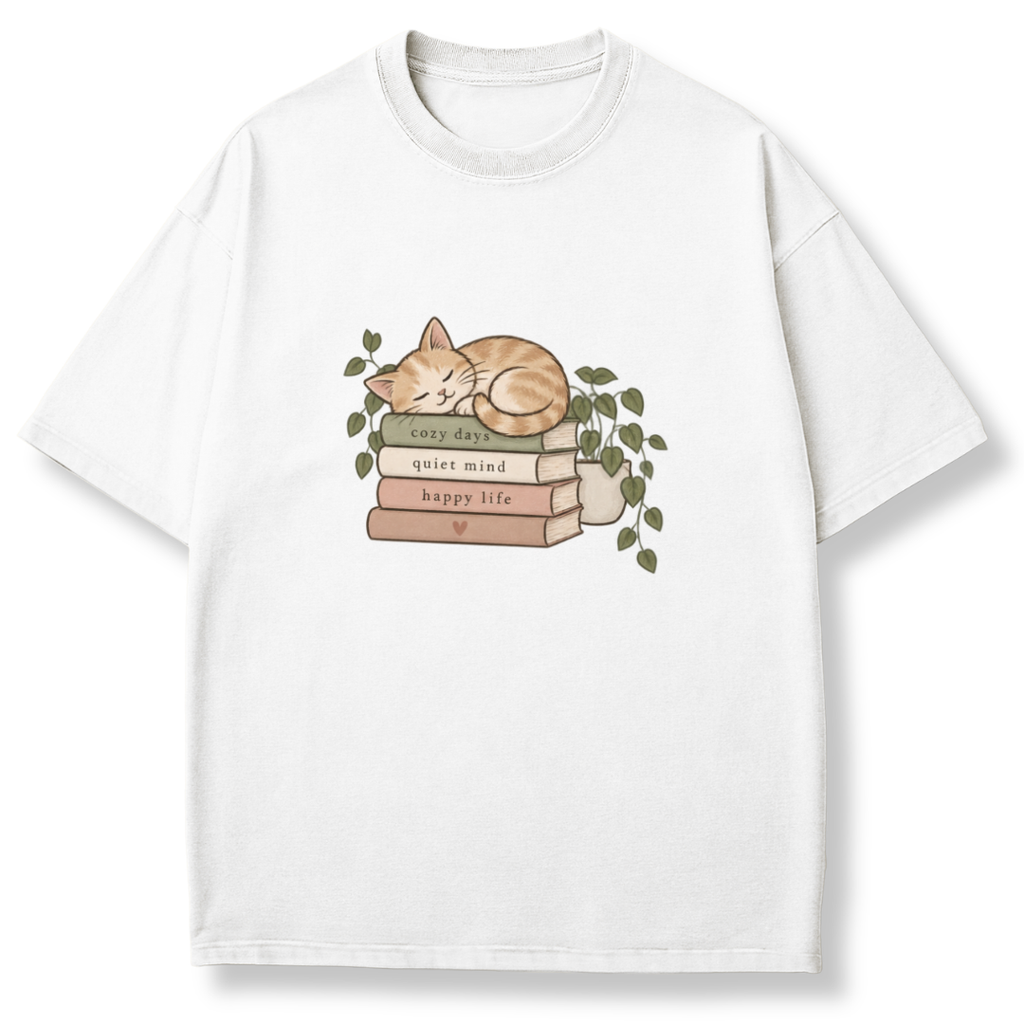 Cat on Books T-shirt