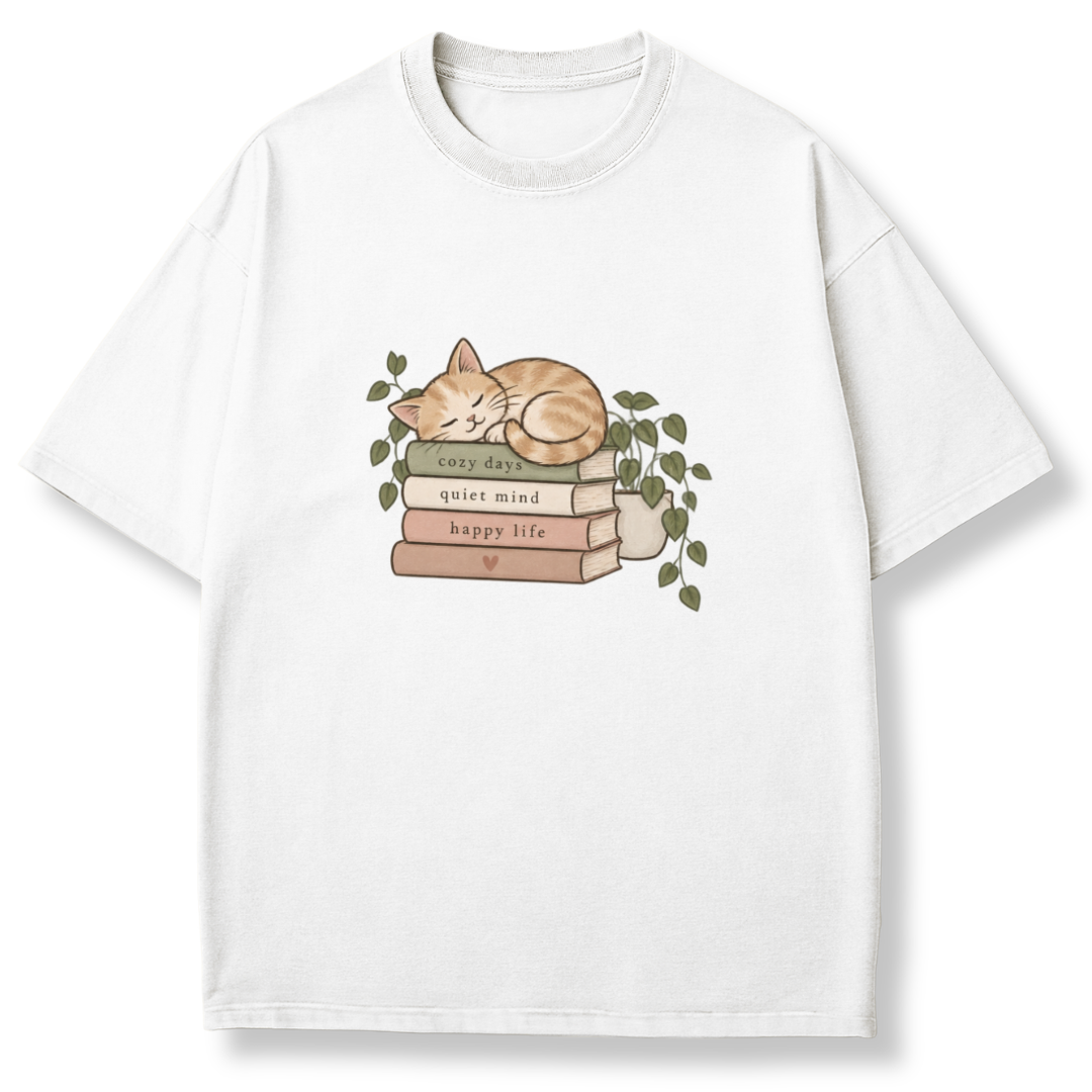 Cat on Books T-shirt