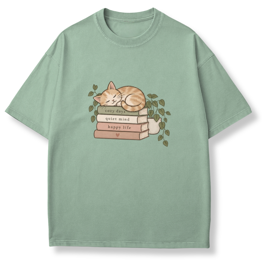 Cat on Books T-shirt