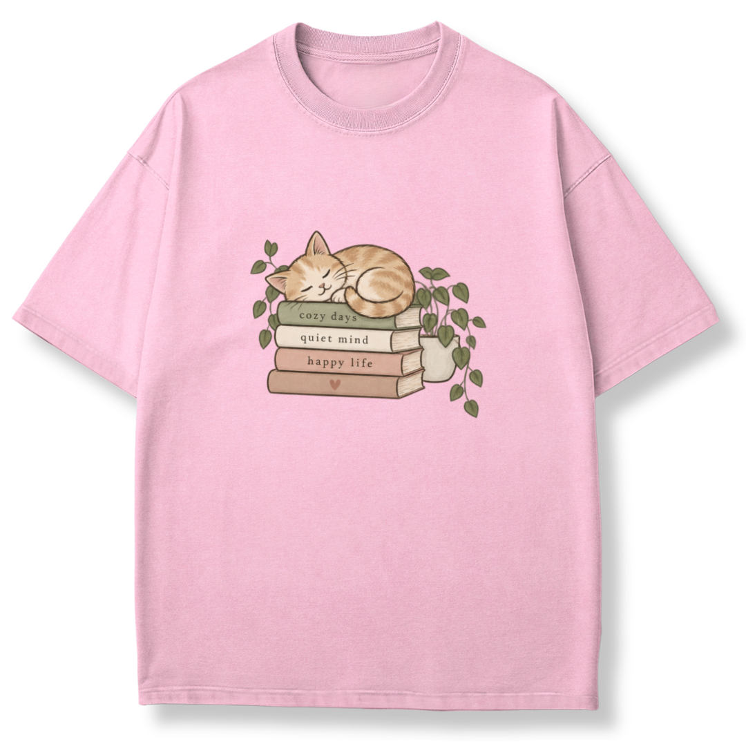 Cat on Books T-shirt