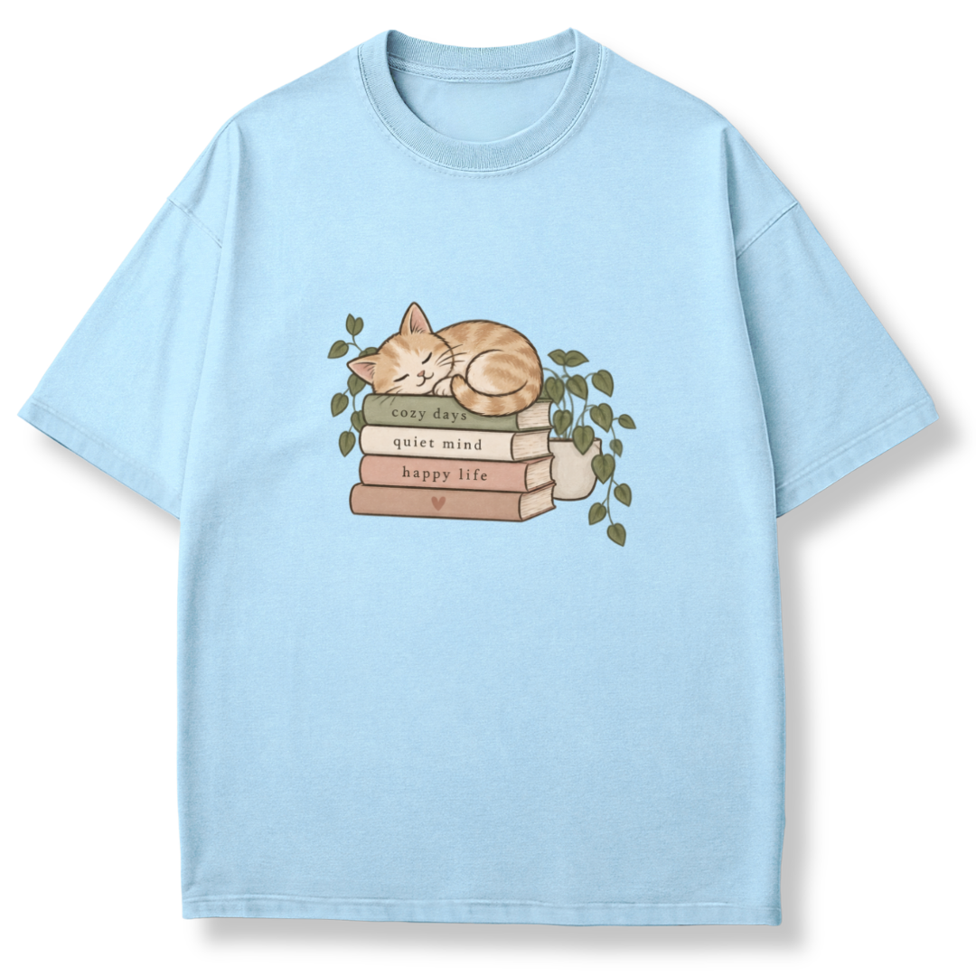 Cat on Books T-shirt