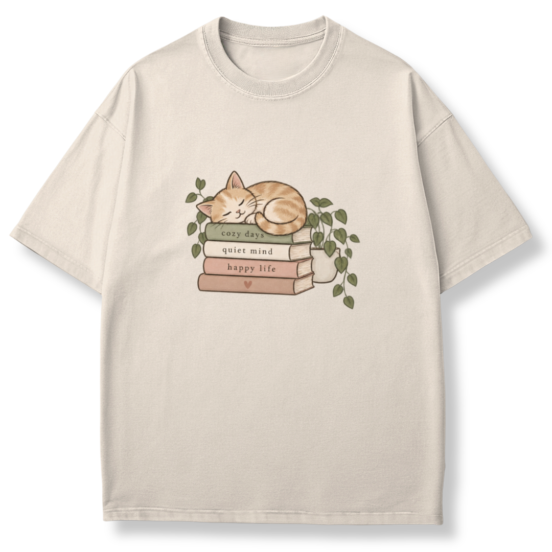 Cat on Books T-shirt